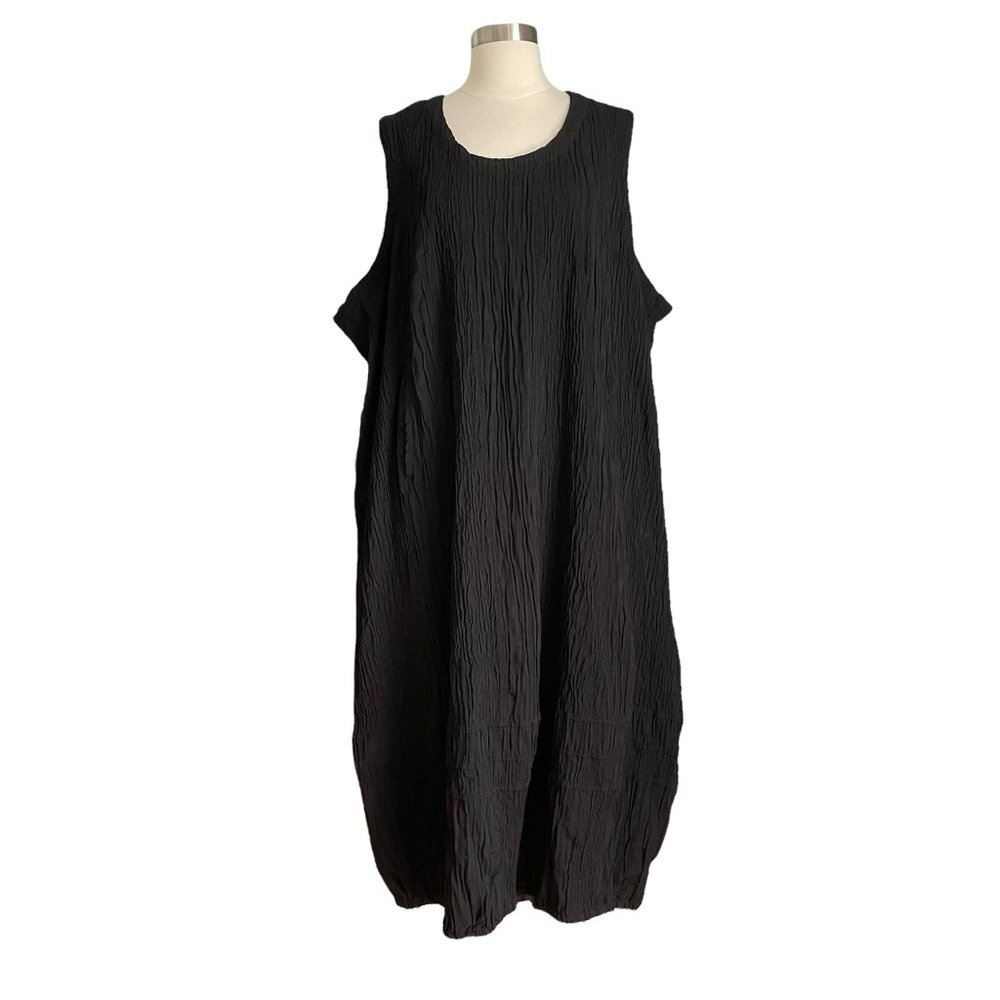 Prisa Lagenlook Artsy Balloon Textured Maxi Dress Oversized Black